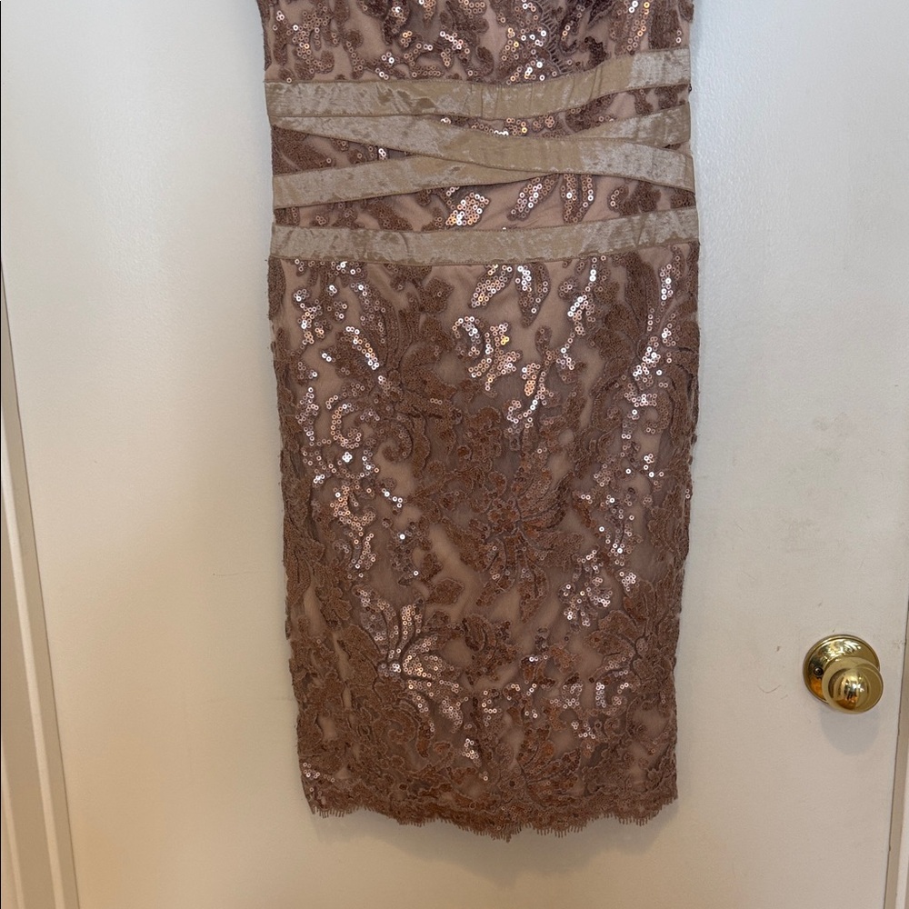 Tadashi Shoji Sparkling Sequin knee length Dress in Dusty Rose color - Picture 7 of 10